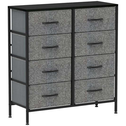 HOMCOM Fabric Chest of Drawers, Storage Drawers, Industrial Bedroom Dresser with 8 Fabric Drawers, Steel Frame and Wooden Top for Nursery, Living Room, Hallway, Black