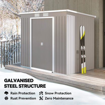 Outsunny 7 x 4ft Galvanised Steel Garden Shed, with Foundation Kit - Grey
