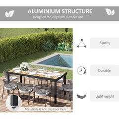 Outsunny Aluminium Outdoor Garden Dining Table for 8 People, Faux Wood Top, for Garden, Patio, 190 x 90 x 74 cm, Natural