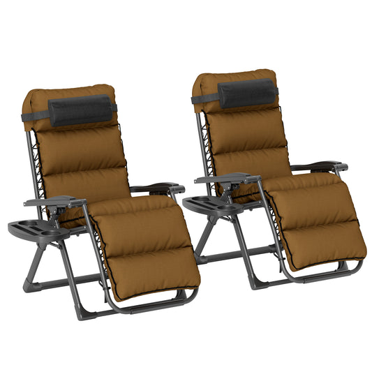 Outsunny Set of Two Reclining Sun Loungers, with Cushion - Brown