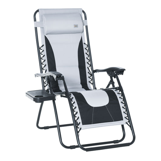 Outsunny Zero Gravity Lounger Chair, Folding Reclining Patio Chair with Padded Seat, Cup Holder, Soft Cushion and Headrest for Poolside, Camping, Light Grey