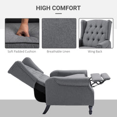 HOMCOM Recliner Armchair, Vintage Reclining Chair with Nail Head Trim, Wingback Chair with Button Tufted Back and Footrest, for Living Room, Light Grey