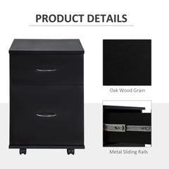 HOMCOM Two Drawer Filing Cabinet with Wheels- Black Wood Grain