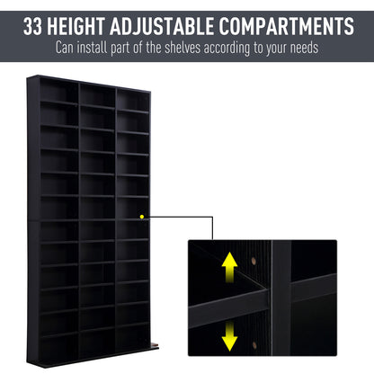 HOMCOM 1116 CD/ 528 DVD Storage Unit, Media Storage Shelf, Wooden Display Unit with Adjustable Shelves, 102 x 195 cm, Black