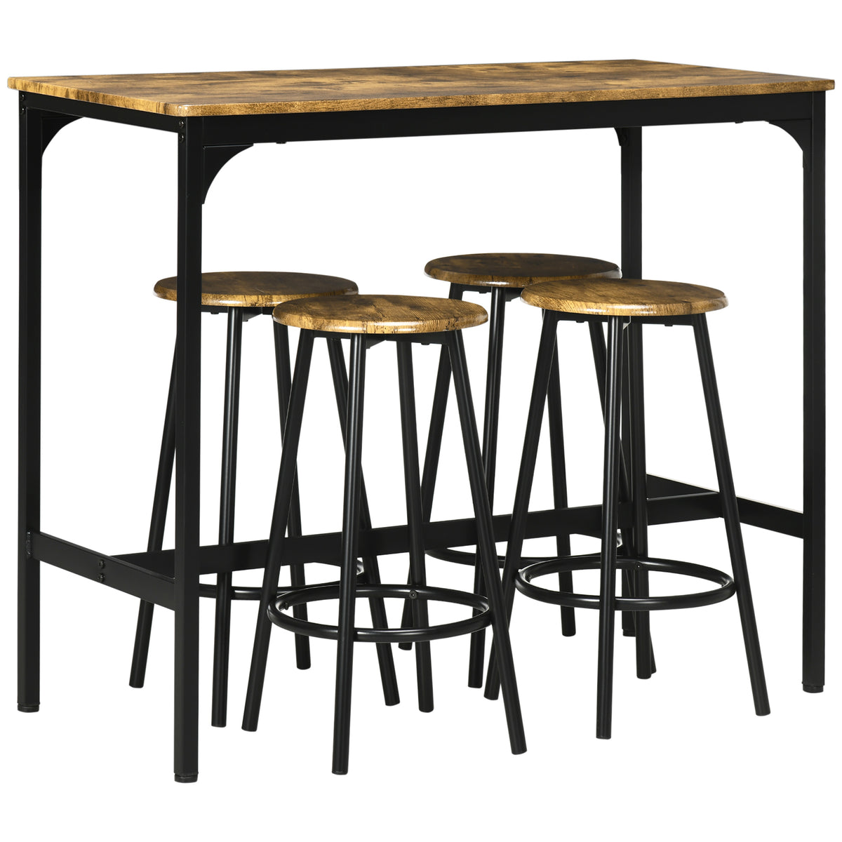 HOMCOM Five-Piece Industrial-Style Bar Table Set - Brown/Black