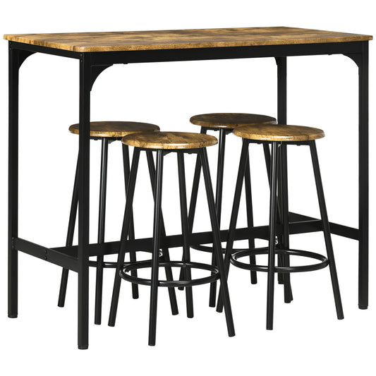 HOMCOM Five-Piece Industrial-Style Bar Table Set - Brown/Black