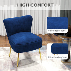 HOMCOM Velvet-Feel Tub Accent Chair - Dark Blue