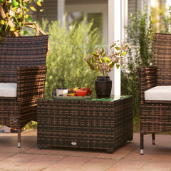 Outsunny 62 x 62cm Glass-Top Rattan Side Table - Brown