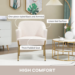 HOMCOM Fabric Accent Chair, Modern Armchair with Metal Legs for Living Room, Bedroom, Home Office, Cream