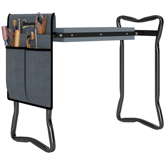 Outsunny Steel Frame Padded Garden Kneeler, with Tool Bag - Grey