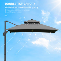 Outsunny 3 x 3(m) Aluminum Sun Square Canopy Top w/ Adjustable Pole Angle Dark Grey