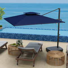 Outsunny Cantilever Parasol with Weighted Base Double Top Garden Parasol Square Hanging Patio Umbrella with Crank Tilt Dark Blue