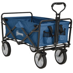 Outsunny 90L Folding Garden Trolley Cart Pull Along Wagon with Telescopic Handle for Beach Camping Festival - Navy Blue