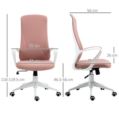 Vinsetto High Back Office Chair, Fabric Desk Chair with Armrests, Adjustable Height, Swivel Wheels, Pink