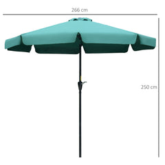 Outsunny 2.7m Patio Parasol Garden Umbrellas Outdoor Sun Shade Table Umbrella with Tilt, Crank, 8 Ribs, Ruffles, Green