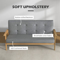 HOMCOM 3 Seater Sofa Modern Linen Fabric Upholstery Tufted Couch with Rubberwood Legs for Living Room and Kitchen, Dark Grey