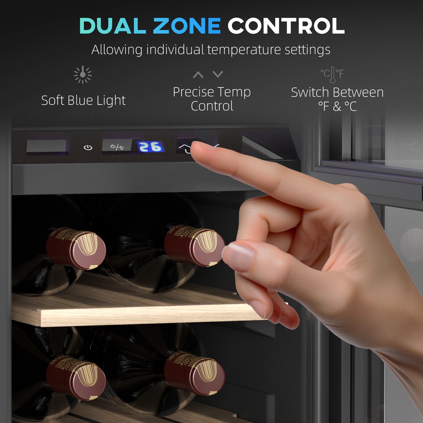 HOMCOM 16 Bottle Dual Zone 5-18√¢‚Äû∆í Wine Fridge - Black