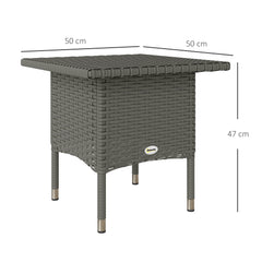 Outsunny Rattan Side Table, Outdoor Coffee Table with Plastic Board Under the Full Woven Table Top for Patio, Garden, Balcony, Grey