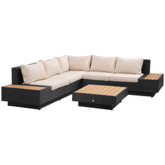 Outsunny 4 PCs Rattan Garden Furniture Outdoor Sectional Corner Sofa and Coffee Table Set Conservatory Wicker Weave Furniture with Armrest and Cushions - Black