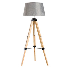 HOMCOM Tripod Floor Lamp Wooden Adjustable Modern Illumination Design E27 Bulb Compatible (Grey Shade) 99-143H