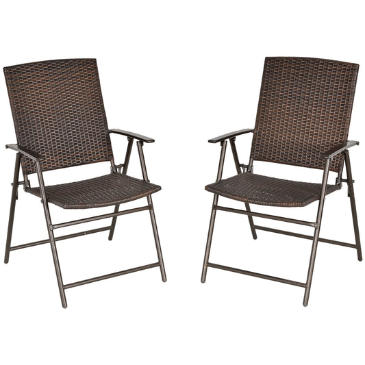 Outsunny Set of Two Folding Rattan Seat Chairs - Brown