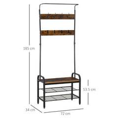 HOMCOM Coat Rack Stand Industrial hallway Shoe Rack Removable Hooks Metal Wood Hangers Storage Cabinet Rustic Brown 72L√É‚Äî34W√É‚Äî185H(cm)