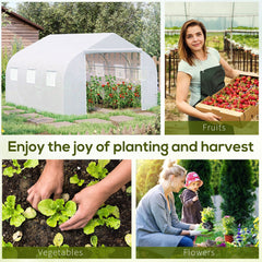 Outsunny Walk-In Polytunnel Greenhouse Warm House Garden Tunnel Shelter Plant Shed with Door and Windows, Galvanised Steel Frame, 4.5 x 3 x 2m, White