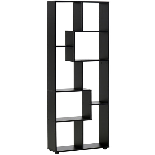 HOMCOM 8-Tier Freestanding Bookcase w/ Melamine Surface Anti-Tipping Foot Pads Home Display Storage Grid Stand Bedroom Living Room Furniture Modern Style - Black