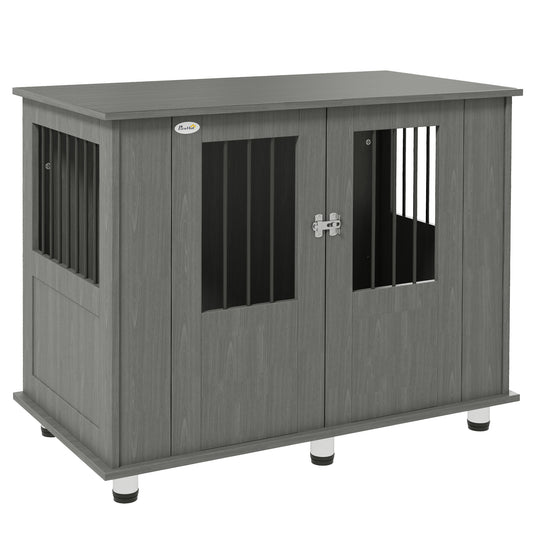 PawHut Dog Crate Table for Medium and Large Dogs with Magnetic Door for Indoor Use, 95 x 55 x 75 cm, Grey