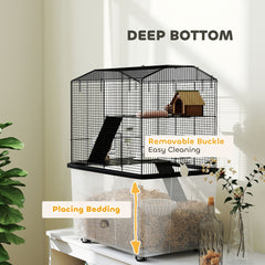 PawHut Three-Tier Gerbil Cage, Hamster Cage for Dwarf Hamster, Syrian Hamster w/ Wheels, Deep Bottom, Food Dish, Water Bottle