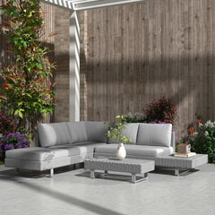 Outsunny 5-Seater Rattan Wicker Sofa Set Furniture Patio Tea Table Set with Cushions, Light Grey