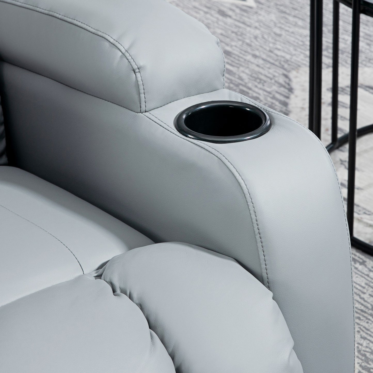 HOMCOM Massage Recliner Chair with 8 Vibration & Heat, PU Leather Recliner Armchair with Cup Holders and Side Pockets, Manual Reclining Chair with Remote, 360√Ç¬∞ Swivel, Rocking, Light Grey