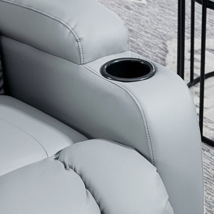 HOMCOM Massage Recliner Chair with 8 Vibration & Heat, PU Leather Recliner Armchair with Cup Holders and Side Pockets, Manual Reclining Chair with Remote, 360√Ç¬∞ Swivel, Rocking, Light Grey