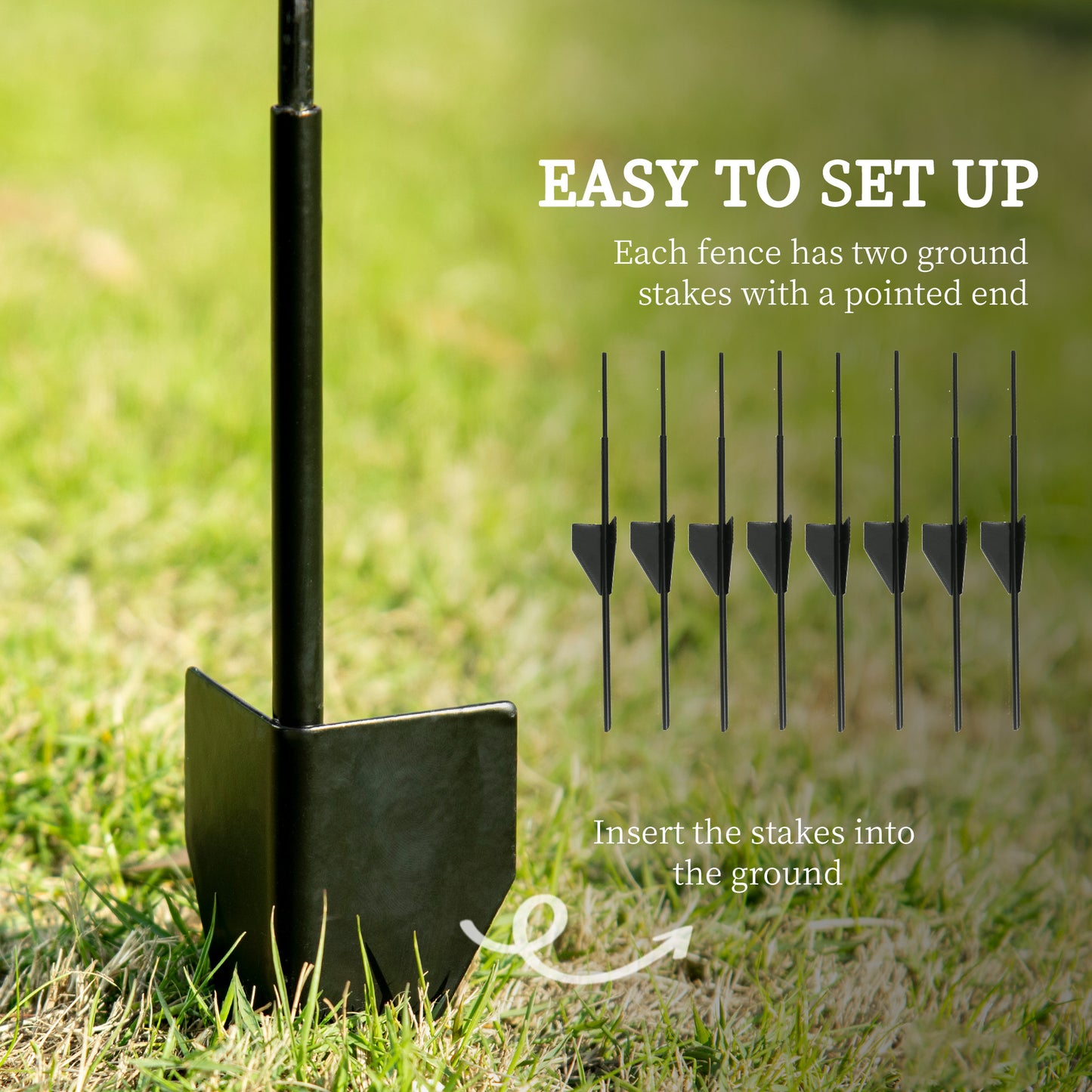 Outsunny Decorative Garden Fencing, 4PCs Outdoor Picket Fence Panels, 43in x 11.5ft Rustproof Metal Wire Landscape Flower Bed Border Edging Animal Barrier, Black