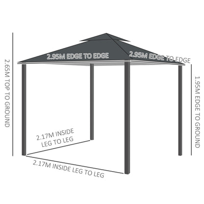Outsunny 3 x 3 m Garden Gazebo Double√Ç Roof Marquee Patio Wedding Party Tent Canopy Shelter with Sidewalls, (Dark Grey)