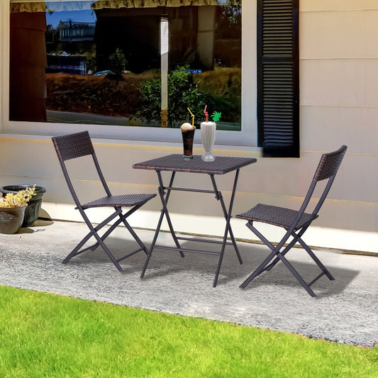 Outsunny 2-Seater Rattan Bistro Set: 1 x table, 2 x chairs-Brown