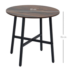 HOMCOM 85cm Dining Room Table, Industrial Style Kitchen Table Round with Steel Legs, Rustic Brown