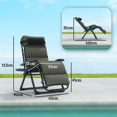 Outsunny Set of Two Reclining Sun Loungers, with Cushion - Grey