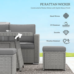 Outsunny Seven-Piece Firepit Table Rattan Sofa Set - Grey