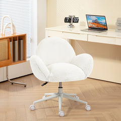 HOMCOM Makeup Vanity Chair, Cute Fluffy Desk Chair with Rolling Wheels for Bedroom Living Room, Cream White