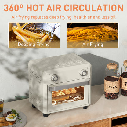 HOMCOM 10L Air Fryer Oven, Mini Oven, Oil Free Cooking, Grill, Roast, Bake, with Adjustable Temperature, Timer, Dishwasher Safe, 1000W, Cream White