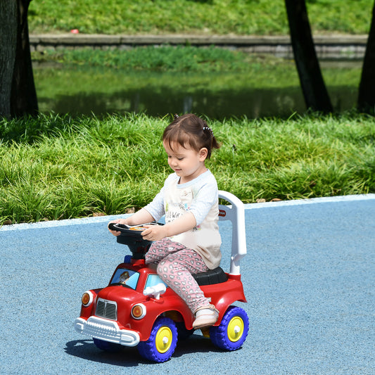 AIYAPLAY Ride On Fire Truck Foot to Floor Design with Under Seat Storage, Steering Wheel, Music, Light, for 1.5-3 Years, Red