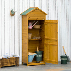 Outsunny Wooden Garden Storage Shed Utility Gardener Cabinet w/ 3 Shelves and 2 Door, 191.5cm x 79cm x 49cm, Natural wood effect