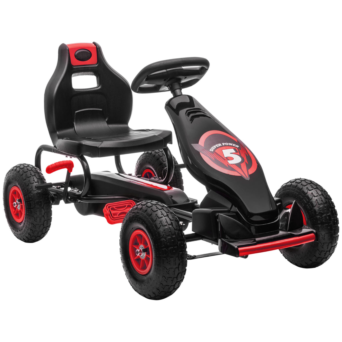 HOMCOM Kids Pedal Go Kart, with Adjustable Seat, Inflatable Tyres - Red