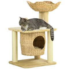 PawHut Cat Tree for Indoor Cats with Scratching Posts, Cat House, Bed, Toy Ball, Beige