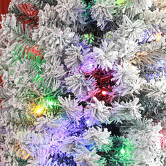 HOMCOM 7ft Snowy Artificial Christmas Tree, with Lights, Decorations and Pine Cones