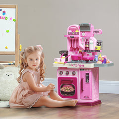 AIYAPLAY Kids Kitchen with 33 Pieces, Lights, Sounds, Storage, for Ages 3-6 Years, Pink