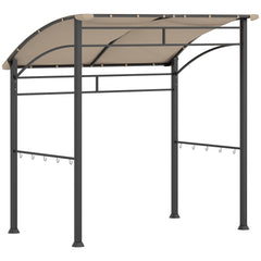 Outsunny 2.2 x 1.5 m BBQ Grill Gazebo Tent, Garden Grill with Metal Frame, Curved Canopy and 10 Hooks, Outdoor Sun Shade, Khaki