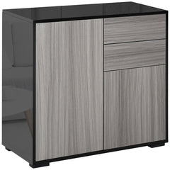 HOMCOM High Gloss Frame Sideboard, Push-Open Design with 2 Drawer for Living Room, Bedroom, 74H x 79W x 36Dcm, Light Grey and Black