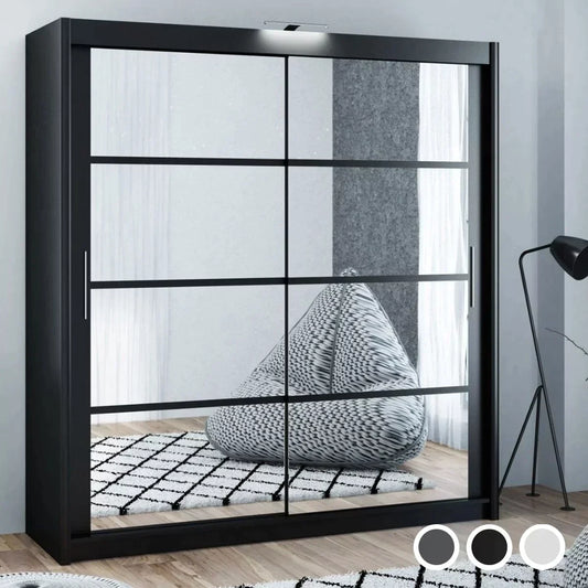 Dexter Sliding Door 203cm Wardrobe - Grey, Black, White